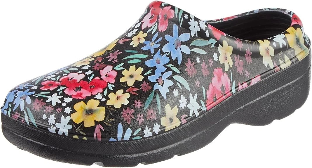 Totes Everywear Women’s Clogs, Size 8, Ultra tough, Black Colorful Flowers Size 9 - Bellso